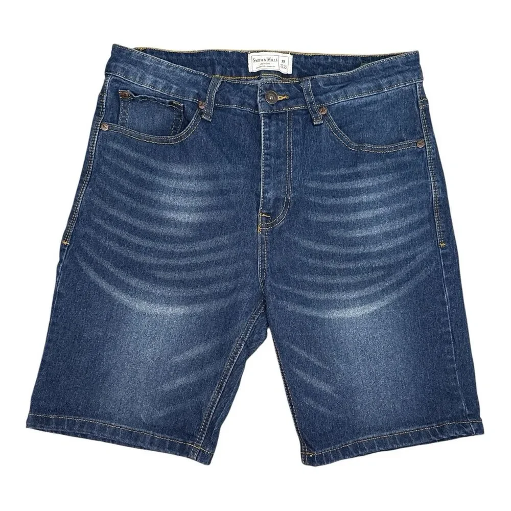Smith Mills Men’s Jean Shorts Stretch Sz 32 Mid Rise Distressed